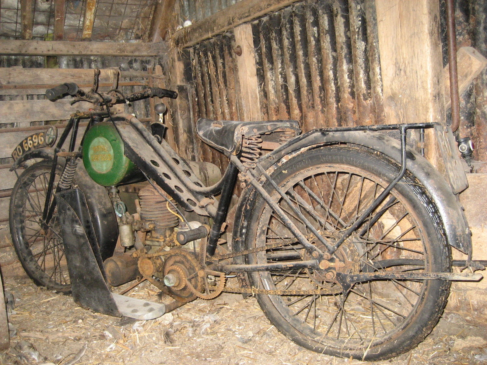 Vintage motorcycle in barn